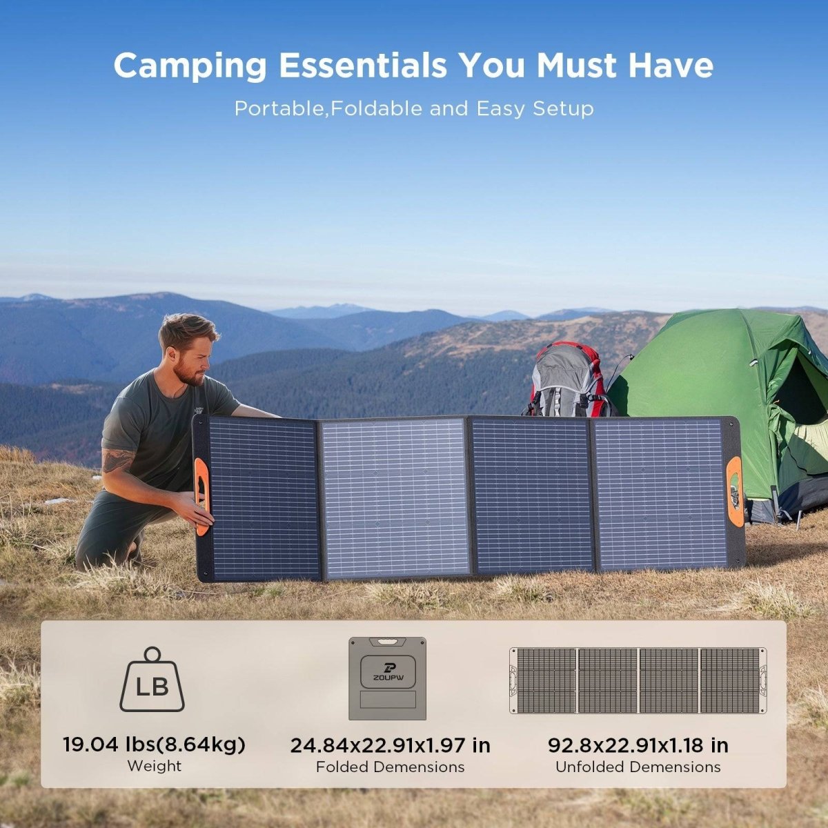 220W Portable Solar Panel 10BB - zoupw