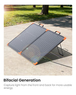 ZOUPW bifacial solar panel standing on concrete ground to capture front and back light.