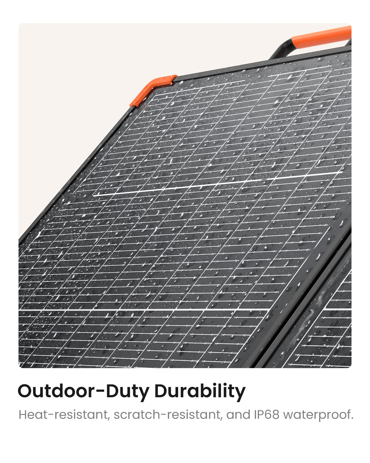 Water droplets on the surface of ZOUPW IP68 waterproof portable solar panel.