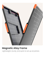 ZOUPW magnetic alloy frame solar panel partly folded to show the kickstand.