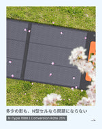 High-efficiency N-type 16BB solar cell panels with a 25% conversion rate deployed on green grass with pink cherry blossoms.
