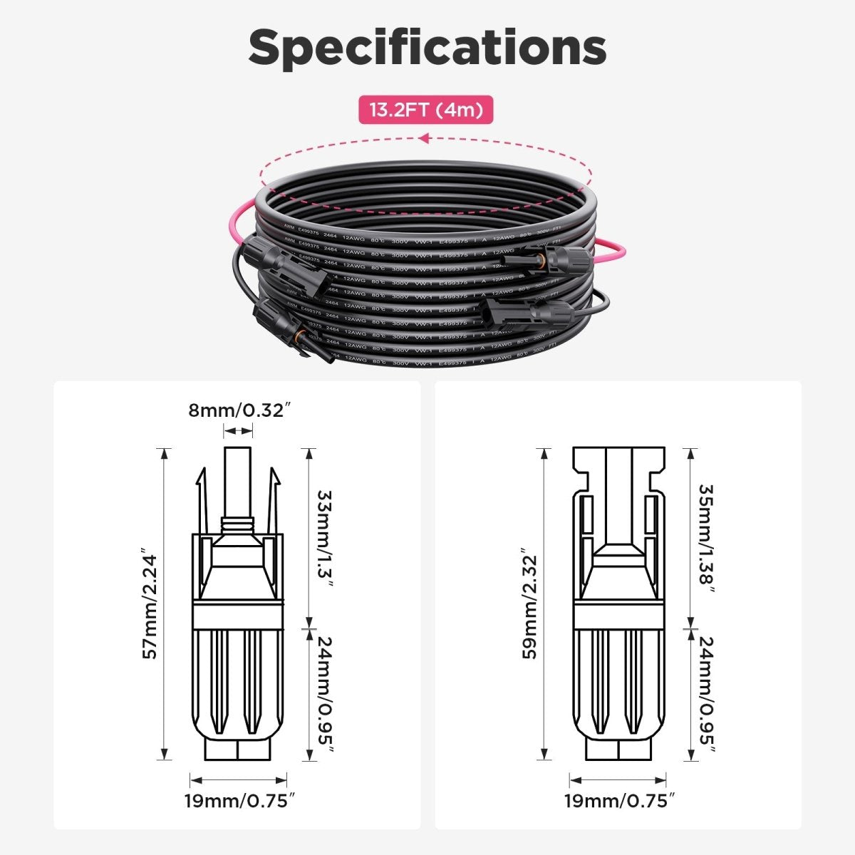 Electric Wires and Cables Solar Extension Cable 12AWG 13FT - zoupw