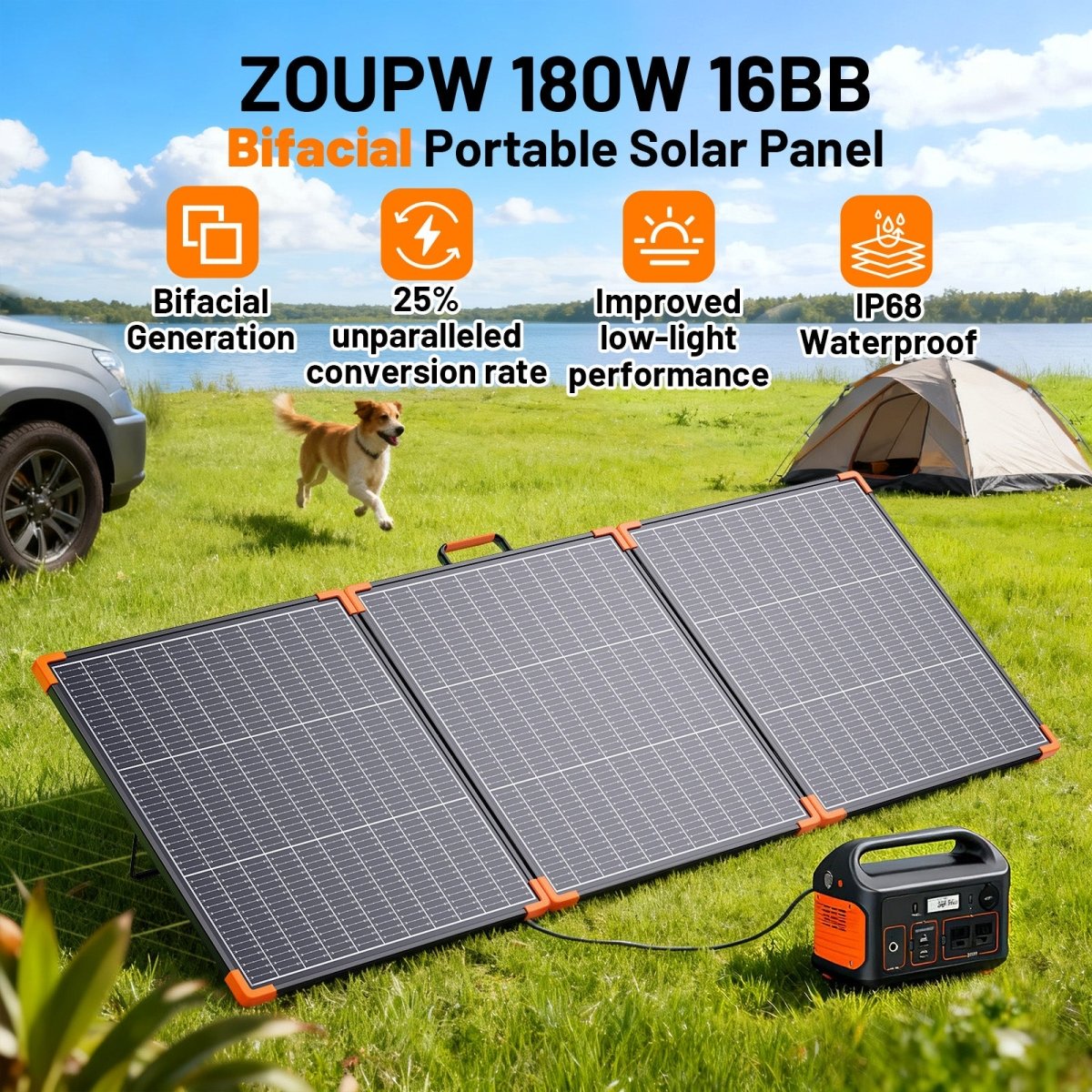 ZOUPW 180W Tri - Fold Bifacial Solar Panel - zoupw